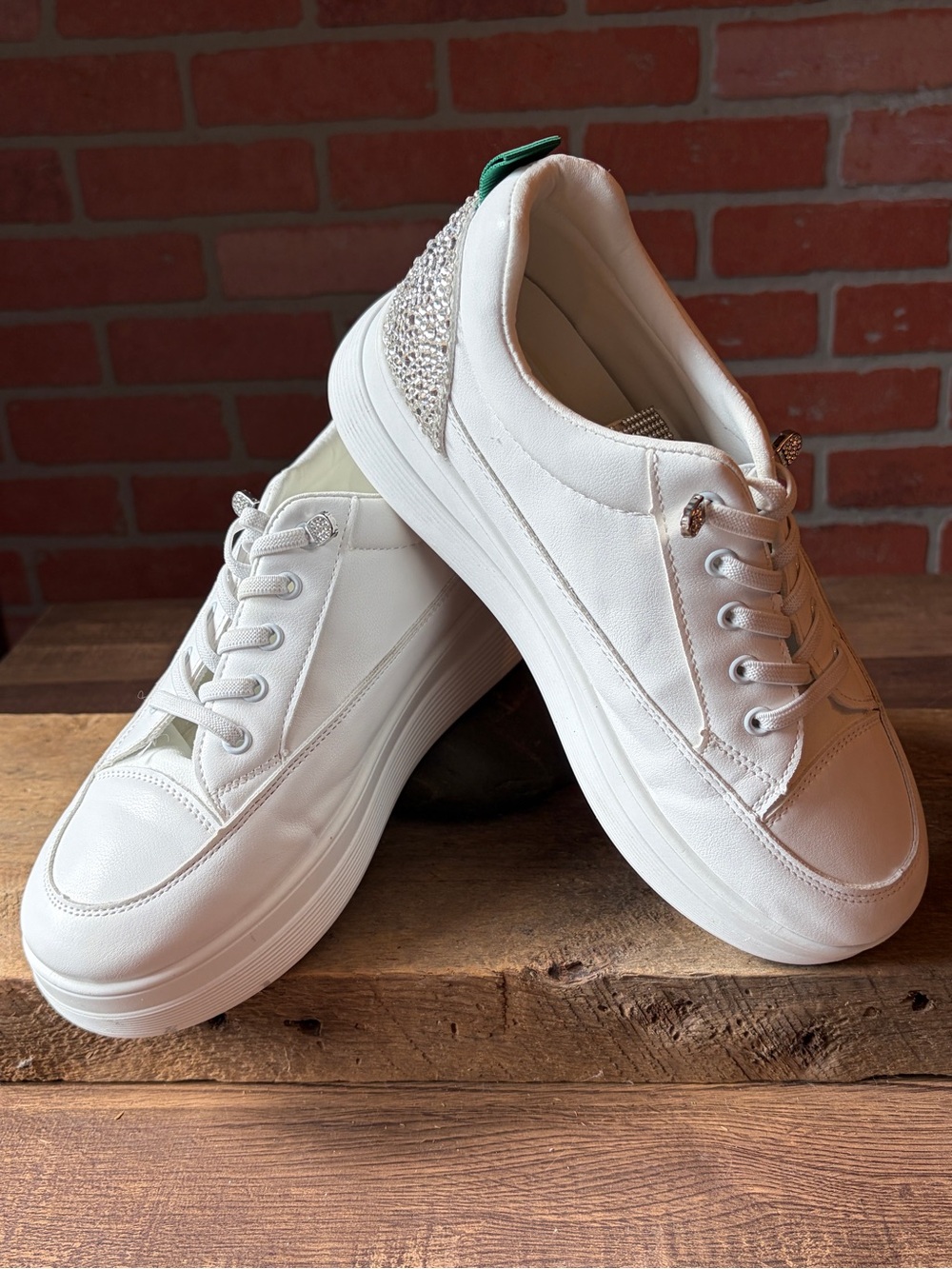 Women’s White Platform Sneakers with Sparkly Glitter Heel Detail I Size 9.5 (40) - Picture 1 of 8